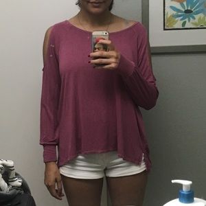 Pink, cold shoulder top